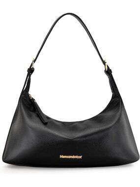 Women's Black Leather Trendy Clutch Shoulder Tote Handbag with Zipper Closure